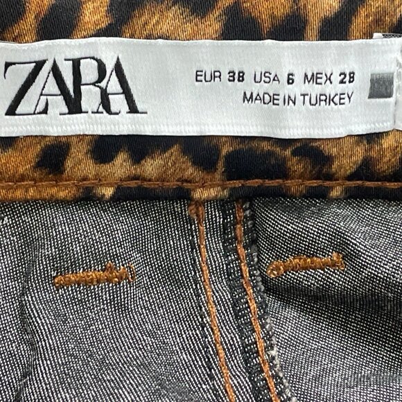 Zara Women’s Leopard Print Skinny Pants With Zipper Details Size 6 - New - Picture 9 of 10